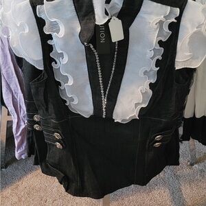 Black and White Ruffled Top